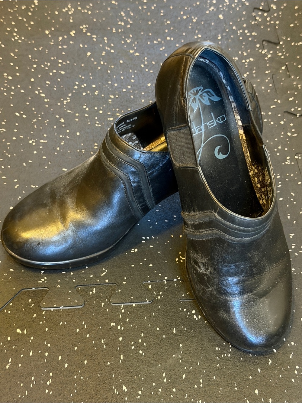 Dansko Black Leather Women's  Slip-On Heels